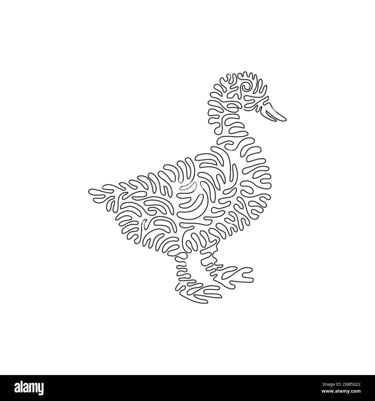 Durchgehende Kurve eine Linienzeichnung von Enten ist kurzhalsig. Einzeilige editierbare Konturvektordarstellung einer süßen Ente für das Logo Stock Vektor