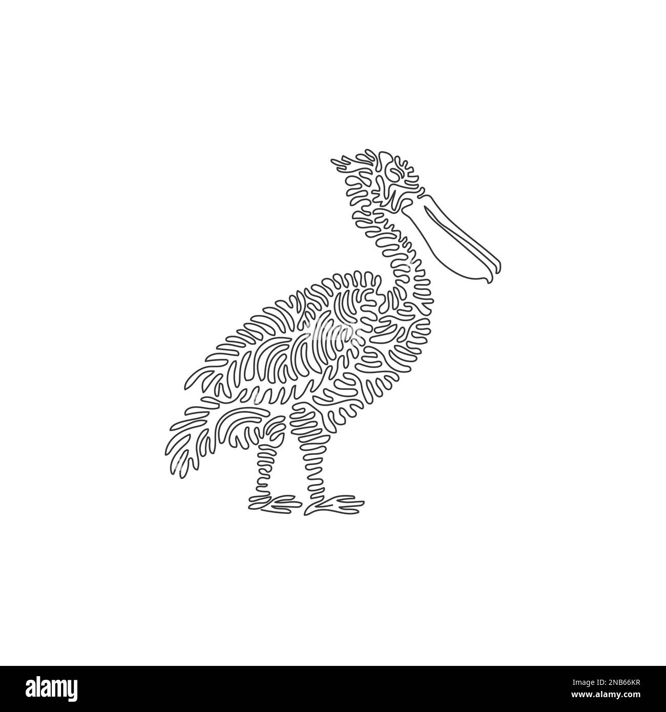 Durchgehende Kurve eine Linienzeichnung eines wunderschönen stehenden Pelikans. Einzeilige editierbare Schlagvektordarstellung pelikanischer grosser Wasservögel Stock Vektor