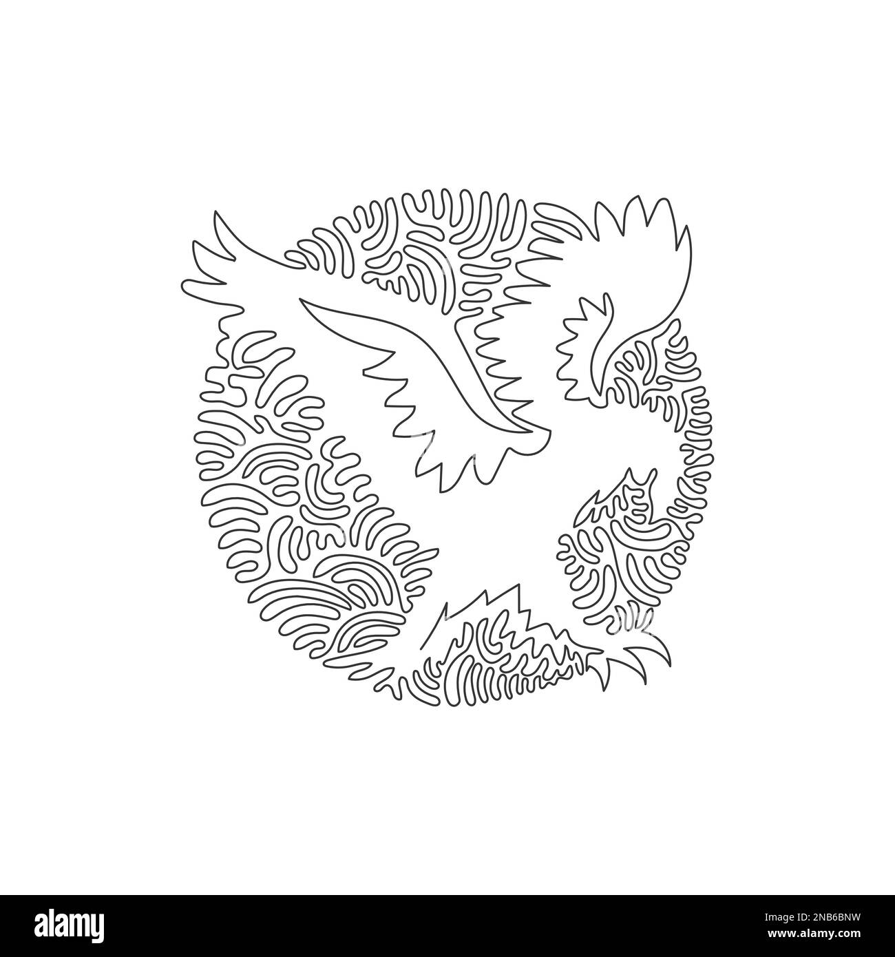 Durchgehende Kurve eine Linienzeichnung eines wilden fliegenden Adlers. Abstrakte Kunst im Kreis. Einzeilige bearbeitbare Konturvektordarstellung von Adler mit str Stock Vektor