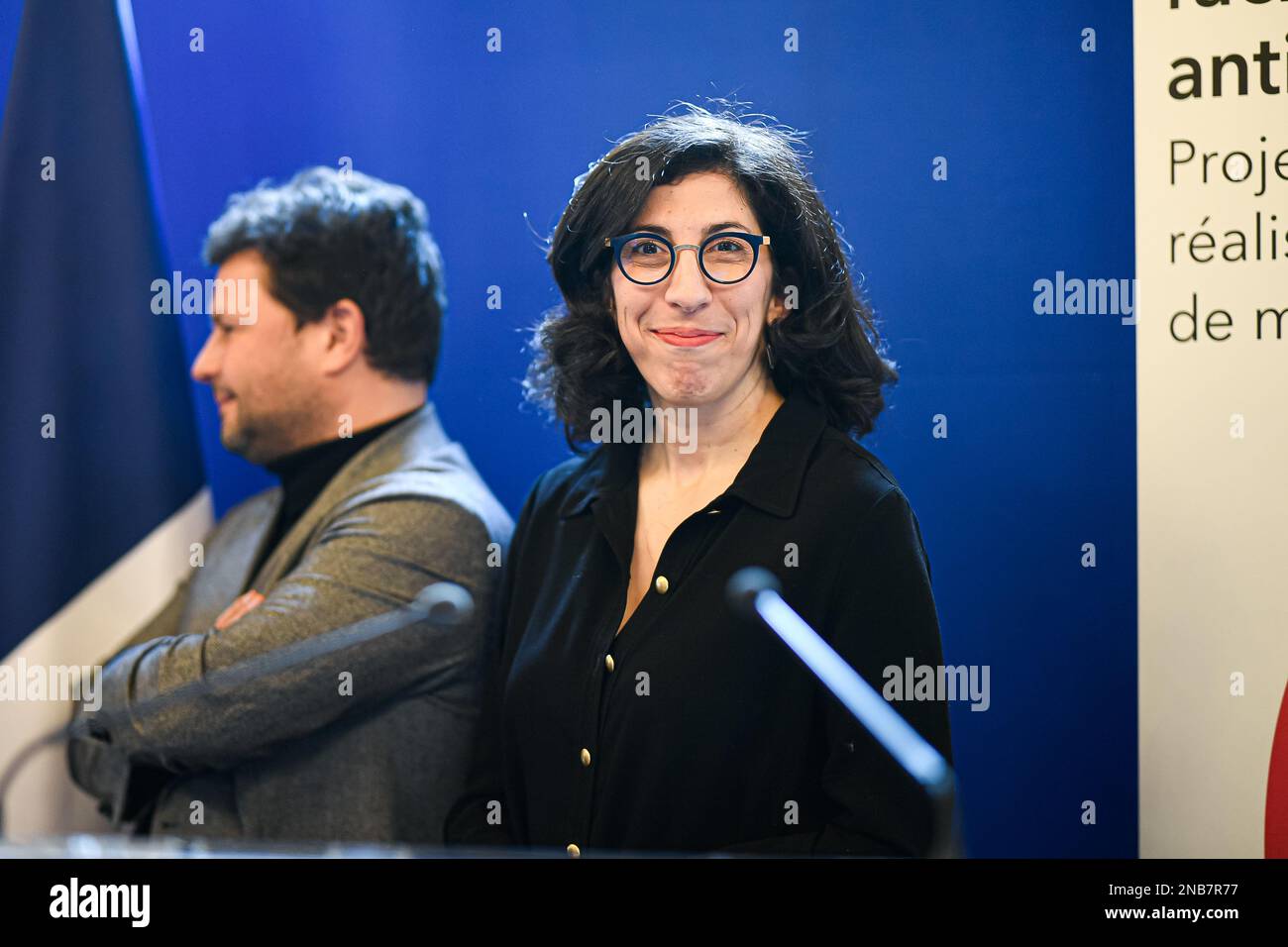 RIMA Abdul Malak Kulturminister während der Zeremonie des Ilan-Halimi-Preises, mit dem junge Menschen unter 25 Jahren, die sich für die Bekämpfung rassistischer und antisemitischer Vorurteile einsetzen, am 13. Februar 2023 im Justizministerium in Paris (Frankreich) ausgezeichnet werden. Foto: Victor Joly/ABACAPRESS.COM Stockfoto