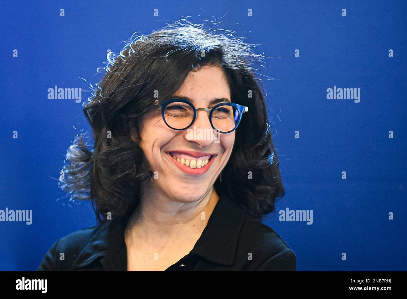 RIMA Abdul Malak Kulturminister während der Zeremonie des Ilan-Halimi-Preises, mit dem junge Menschen unter 25 Jahren, die sich für die Bekämpfung rassistischer und antisemitischer Vorurteile einsetzen, am 13. Februar 2023 im Justizministerium in Paris (Frankreich) ausgezeichnet werden. Foto: Victor Joly/ABACAPRESS.COM Stockfoto