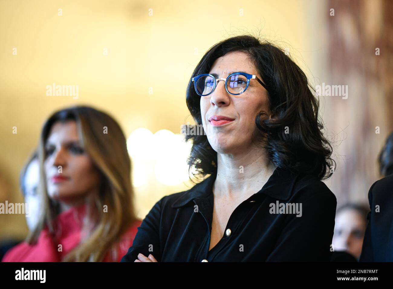 RIMA Abdul Malak Kulturminister während der Zeremonie des Ilan-Halimi-Preises, mit dem junge Menschen unter 25 Jahren, die sich für die Bekämpfung rassistischer und antisemitischer Vorurteile einsetzen, am 13. Februar 2023 im Justizministerium in Paris (Frankreich) ausgezeichnet werden. Foto: Victor Joly/ABACAPRESS.COM Stockfoto