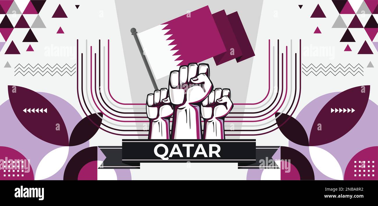 Katar-Nationaltagebanner für Sporttourismus. Katarische Flagge mit modernem abstraktem geometrischem Retro-Design. Lila oder violett. Doha Vector Stock Vektor