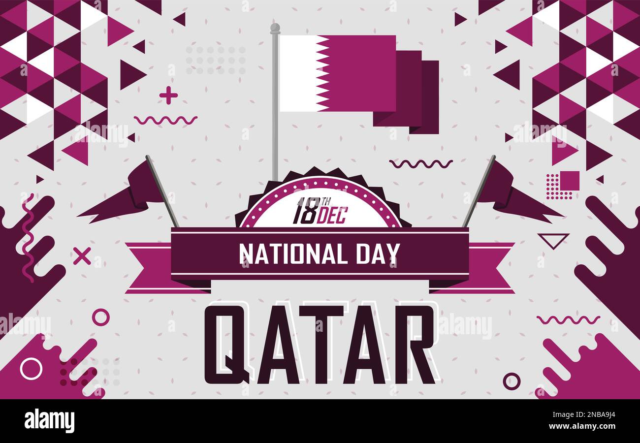 Katar-Nationaltagebanner für Sporttourismus. Katarische Flagge mit modernem abstraktem geometrischem Retro-Design. Lila oder violett. Doha Vector. Stock Vektor