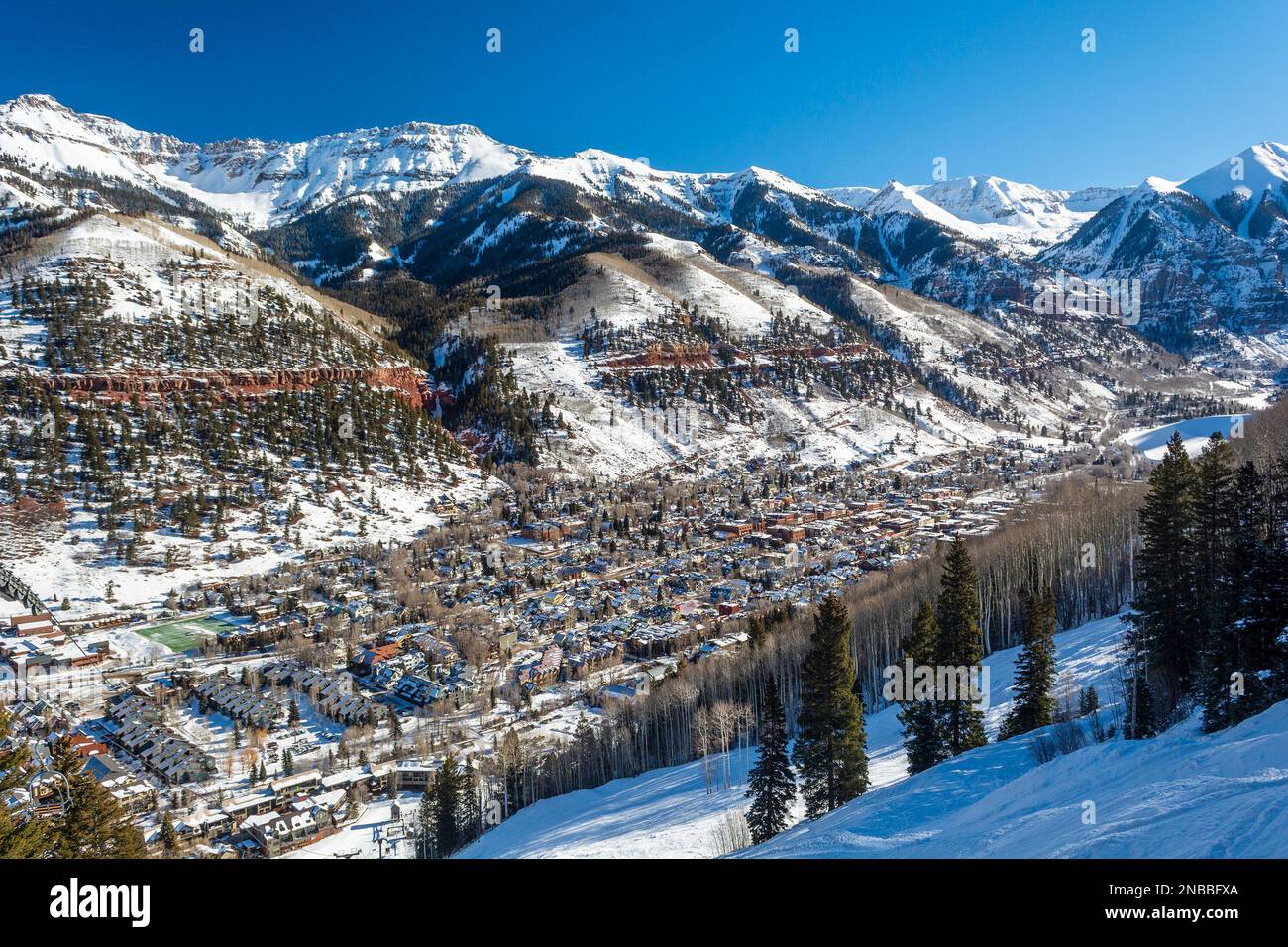 Telluride, Colorado, an einem Wintertag in den Rocky Mountains Stockfoto