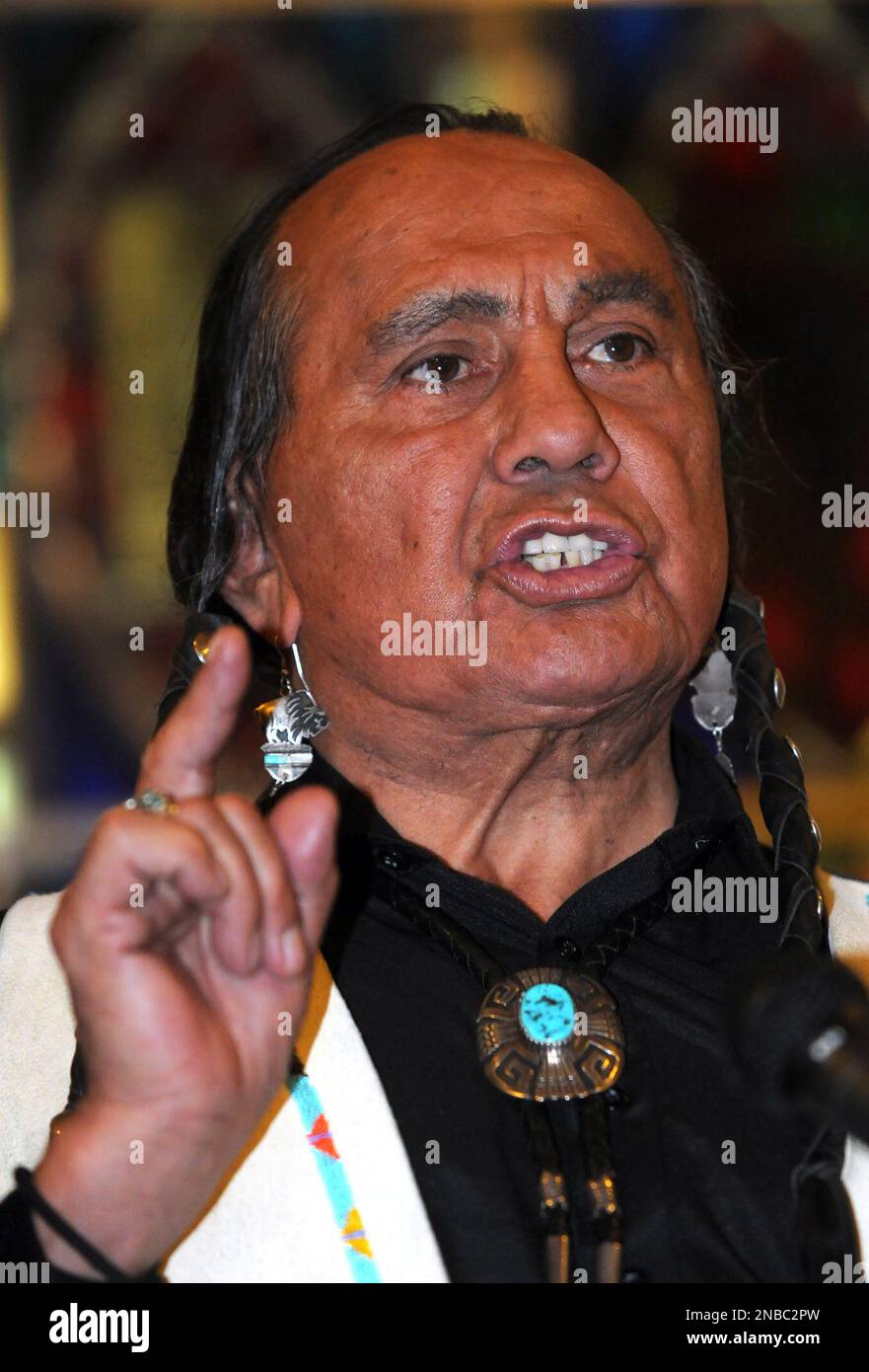 FILE In this Dec. 19, 2007, file photo Russell Means speaks at a news