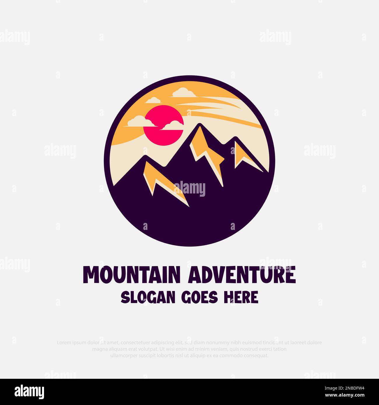 Mountain Adventure Logo Designvektor, Badge Logo für Outdoor Adventure Zeichenvorlage in Vintage-Farbe Stock Vektor
