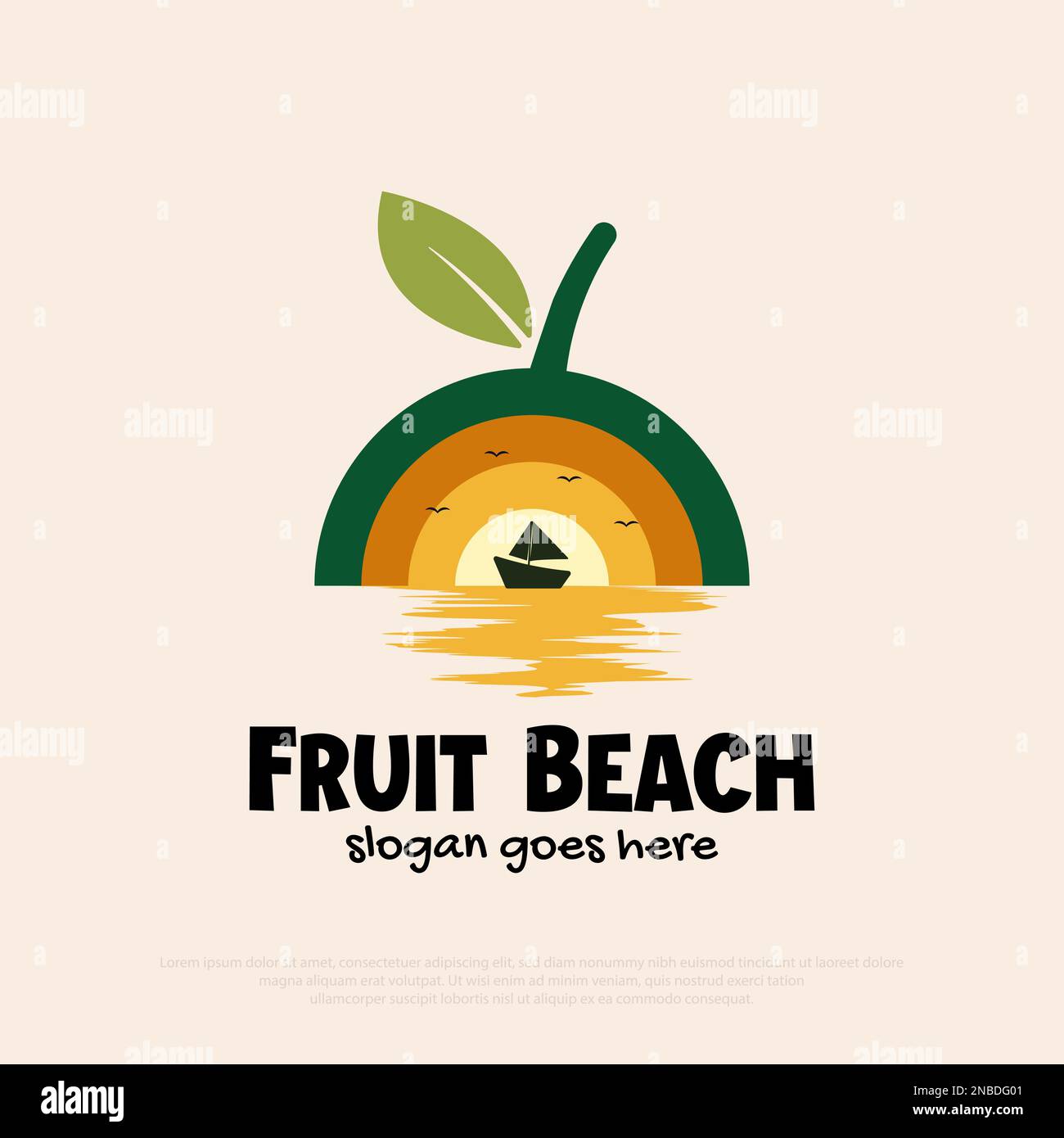 Fruit Beach Logo Designvektor, Natur tropischer Strand Outdoor Logo für Urlaub, Urlaub, Reisebüro Vektor Illustration Stock Vektor