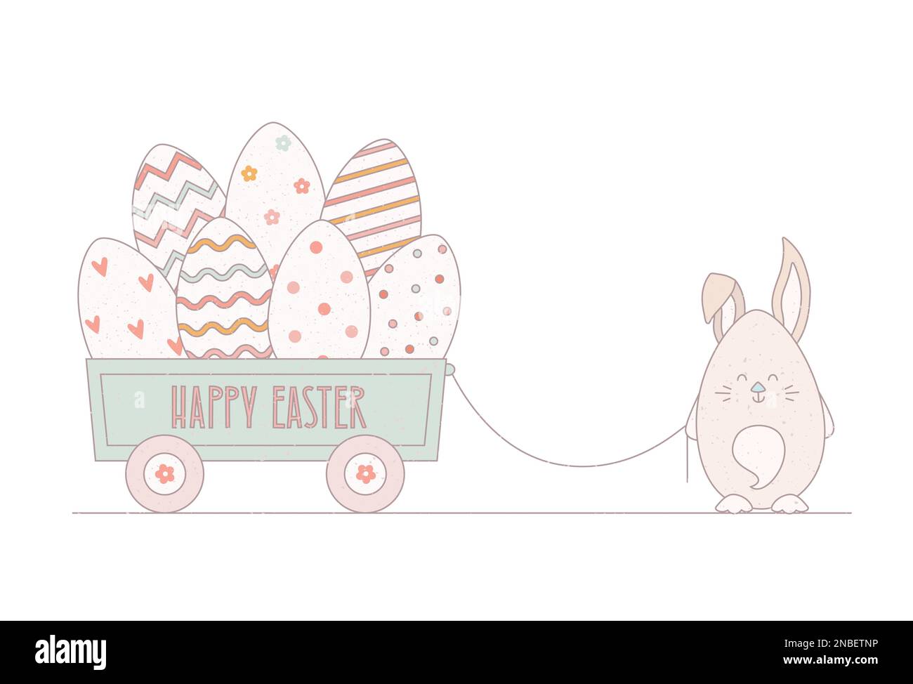 Der süße osterhase jagt Eier. Vektordarstellung mit Hase für Karte, Banner. Stock Vektor