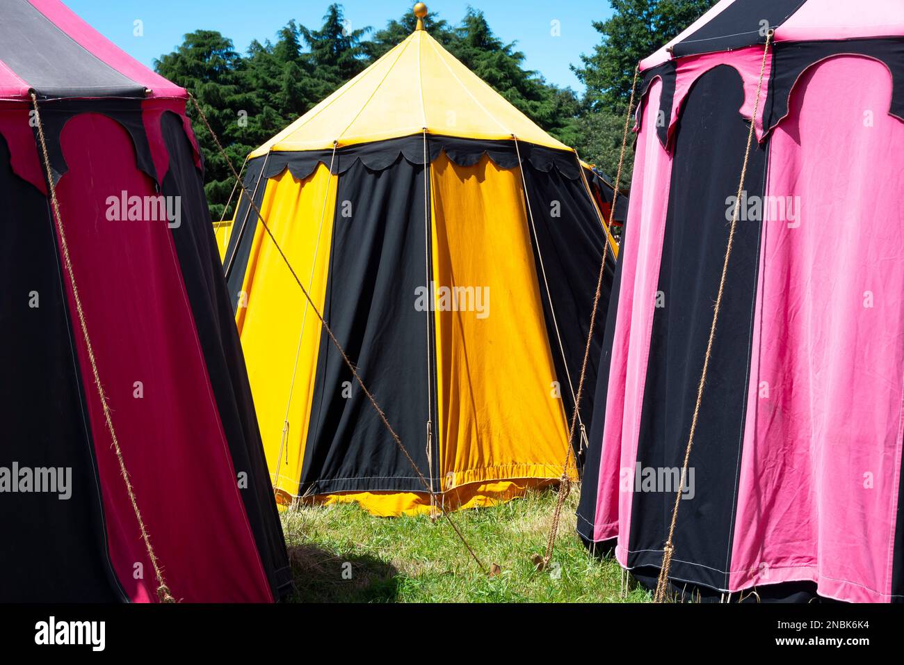 Mittelalterliche Zelte beim Wikingerfest, Norsewood, Tararua District, North Island, Neuseeland Stockfoto