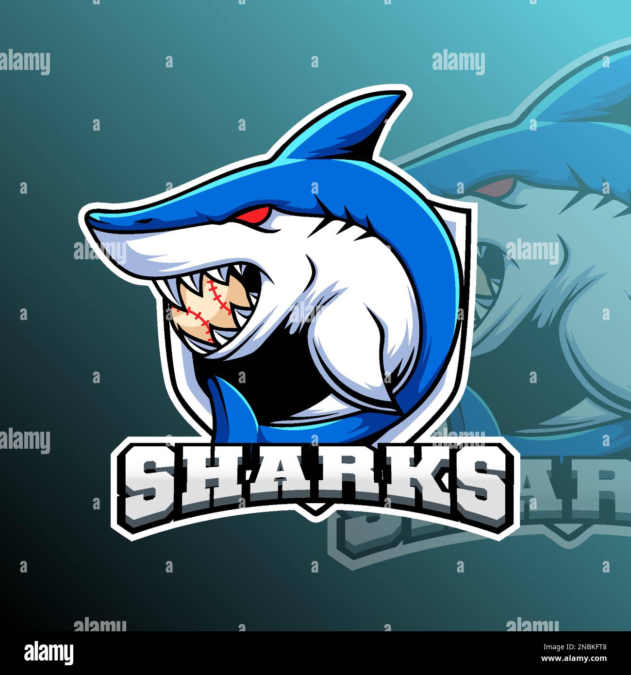 „Shark Baseball Animal“-Logo Sport Club-Abzeichen Stock Vektor