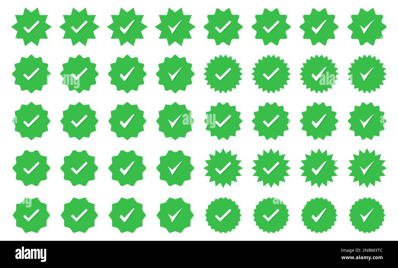 Satz grüner Symbole mit Häkchen in flachem Design Stock Vektor