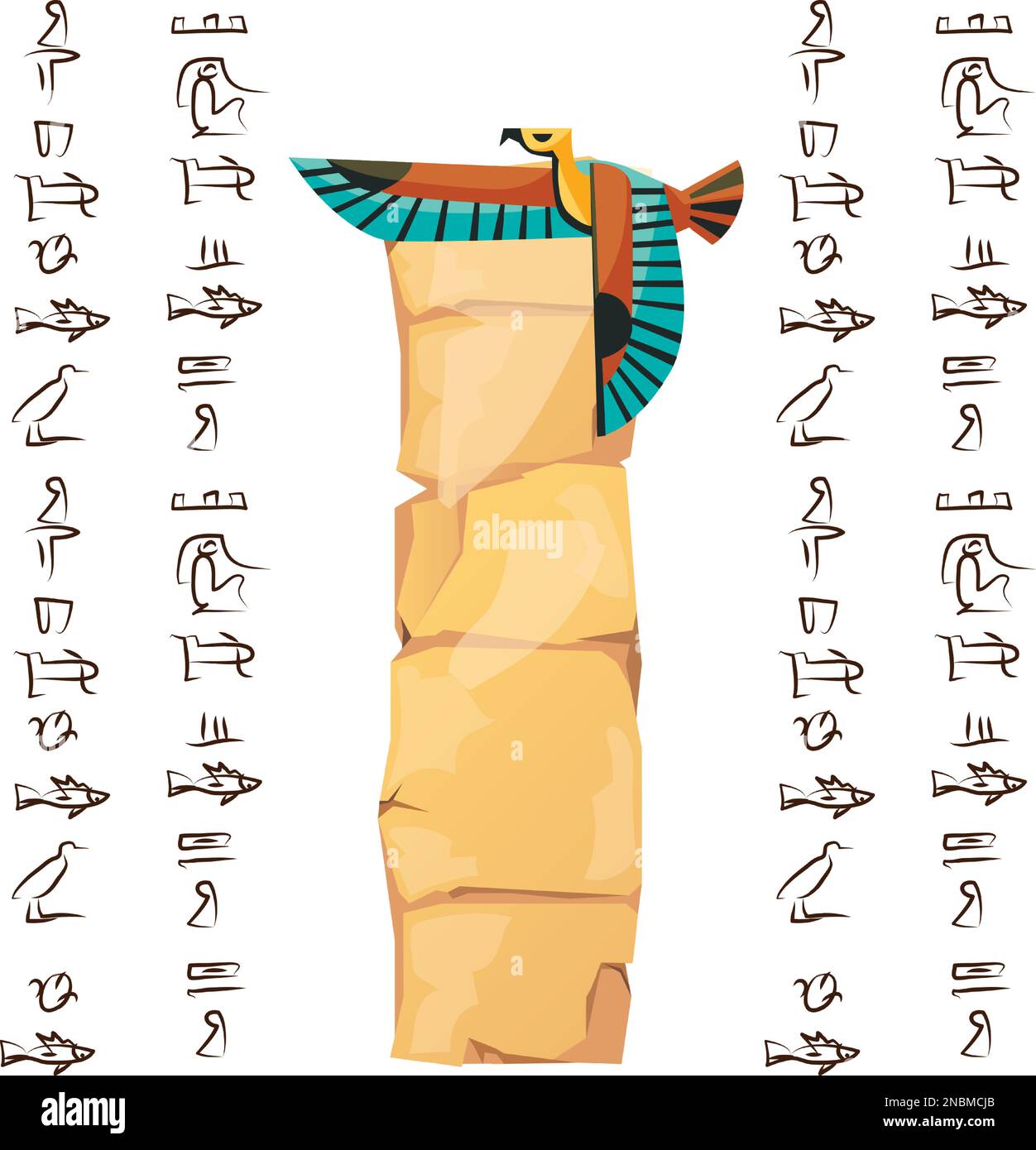 Altes ägyptisches Papyrus mit fliegendem Falken-Cartoon-Vektorbild. Antikes Papier mit Hieroglyphen, Informationen speichern, ägyptische Kultur religiöses Symbol mit sonnengott isoliert auf weißem Hintergrund Stock Vektor