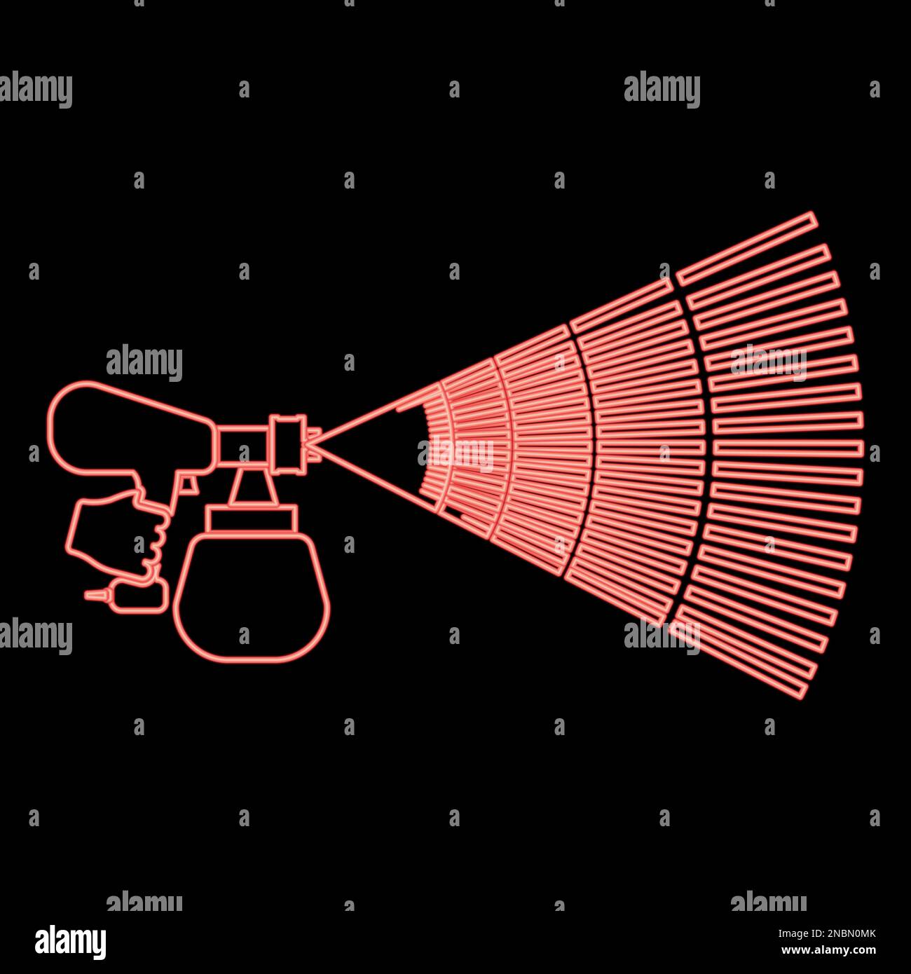 Neon-Farbmaschine Malwerkzeug in der Hand Roter Farbvektor Abbildung flaches Licht Stock Vektor