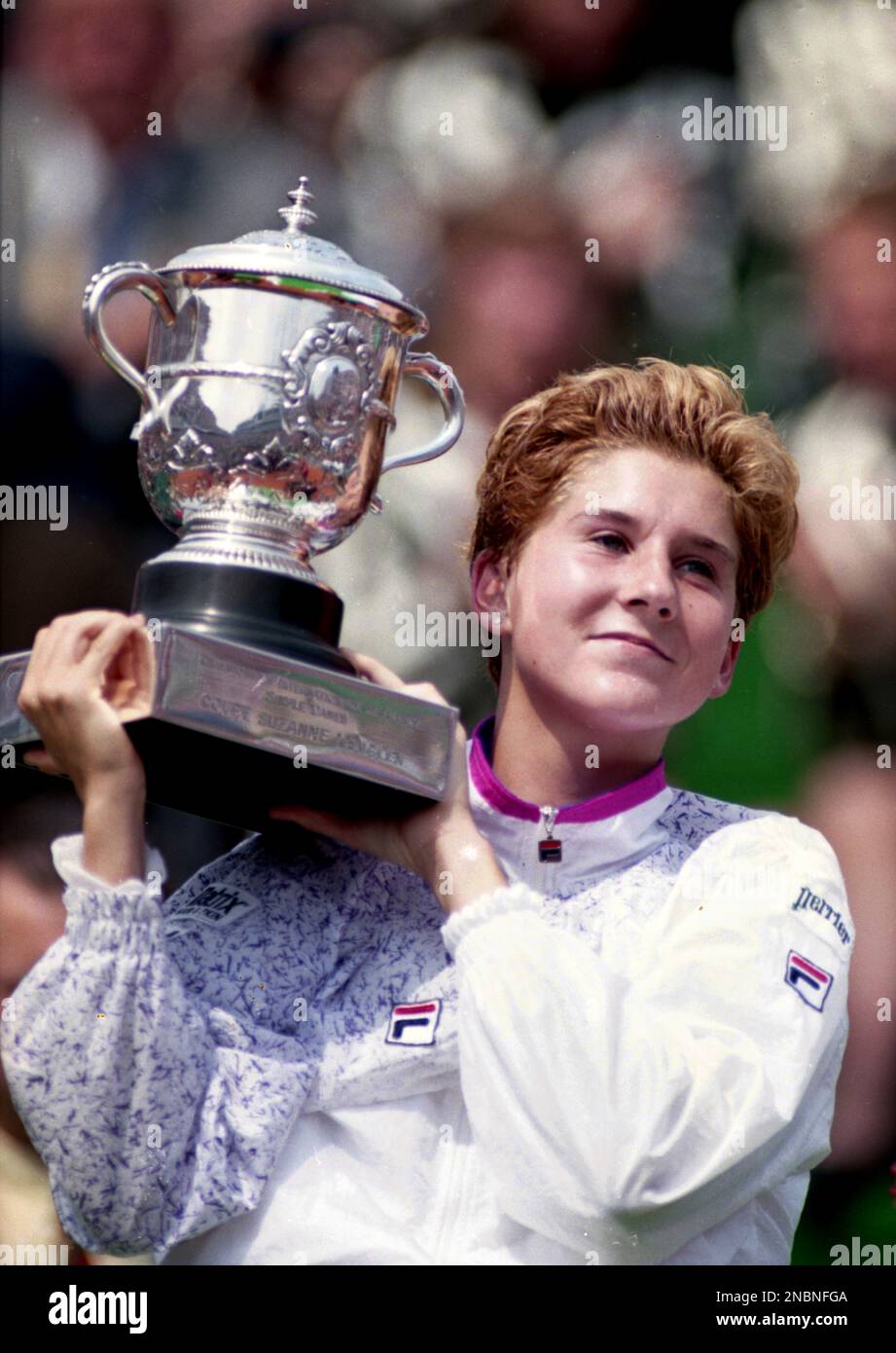 French Open Tennis Championships 1991, Roland Garros Club, Paris, Frankreich Monica Seles Ladies Champion Foto von Tony Henshaw Stockfoto