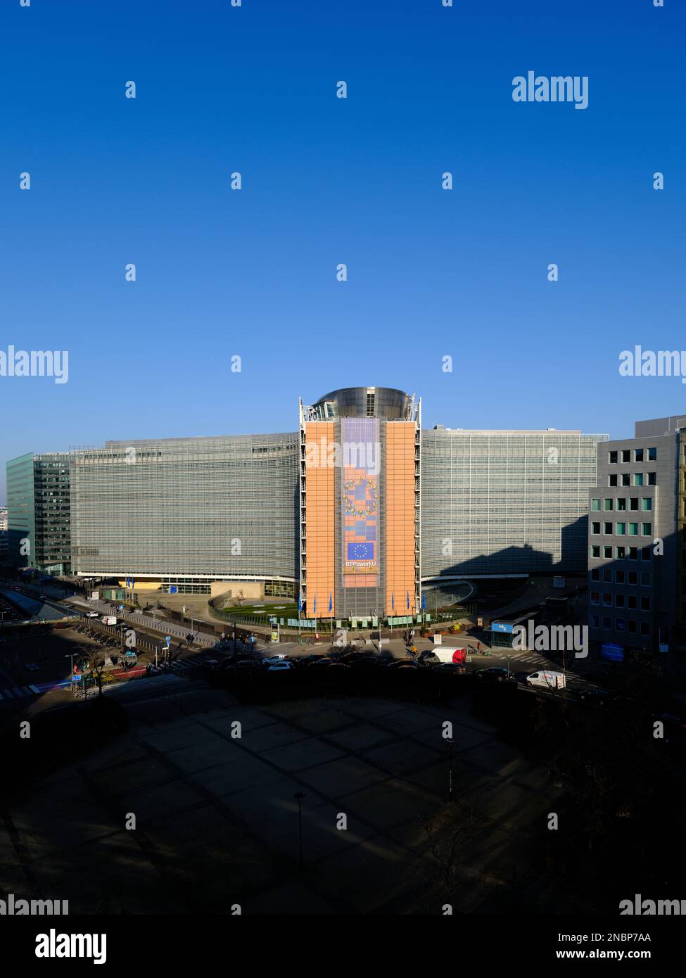 Das Berlaymont-Gebäude. Sitz der Europäischen Kommission, EG, Exekutive der Europäischen Union in Brussel Stockfoto