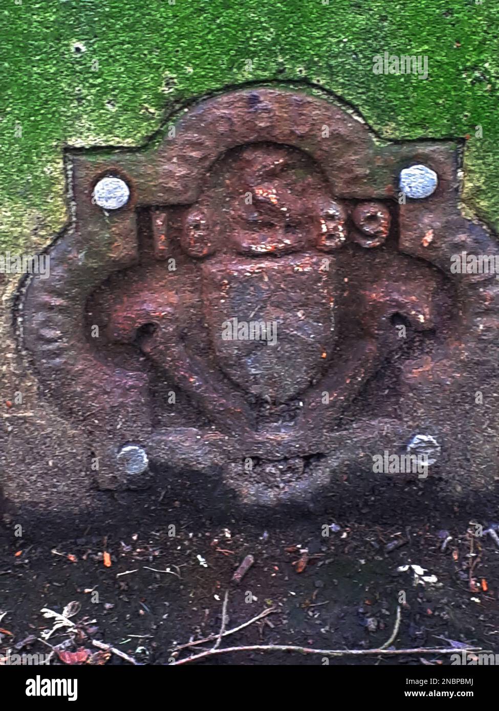Boundary Stone Marker von 1899 in Ightenhill Park Stockfoto