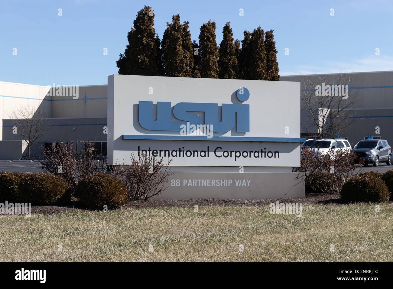 Sharonville - circa Februar 2023: USUI International Standort. USUI liefert Industrie- und Motorkomponenten. Stockfoto