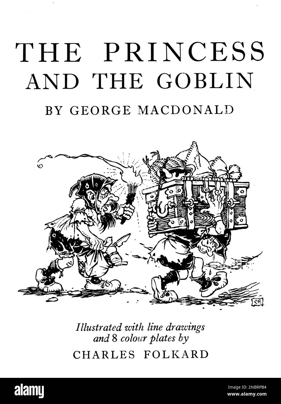 Titelseite des Buches " die Prinzessin und der Kobold " von George MacDonald ; illustriert mit Strichzeichnungen und Farbtafeln von Charles Folkard. Stockfoto