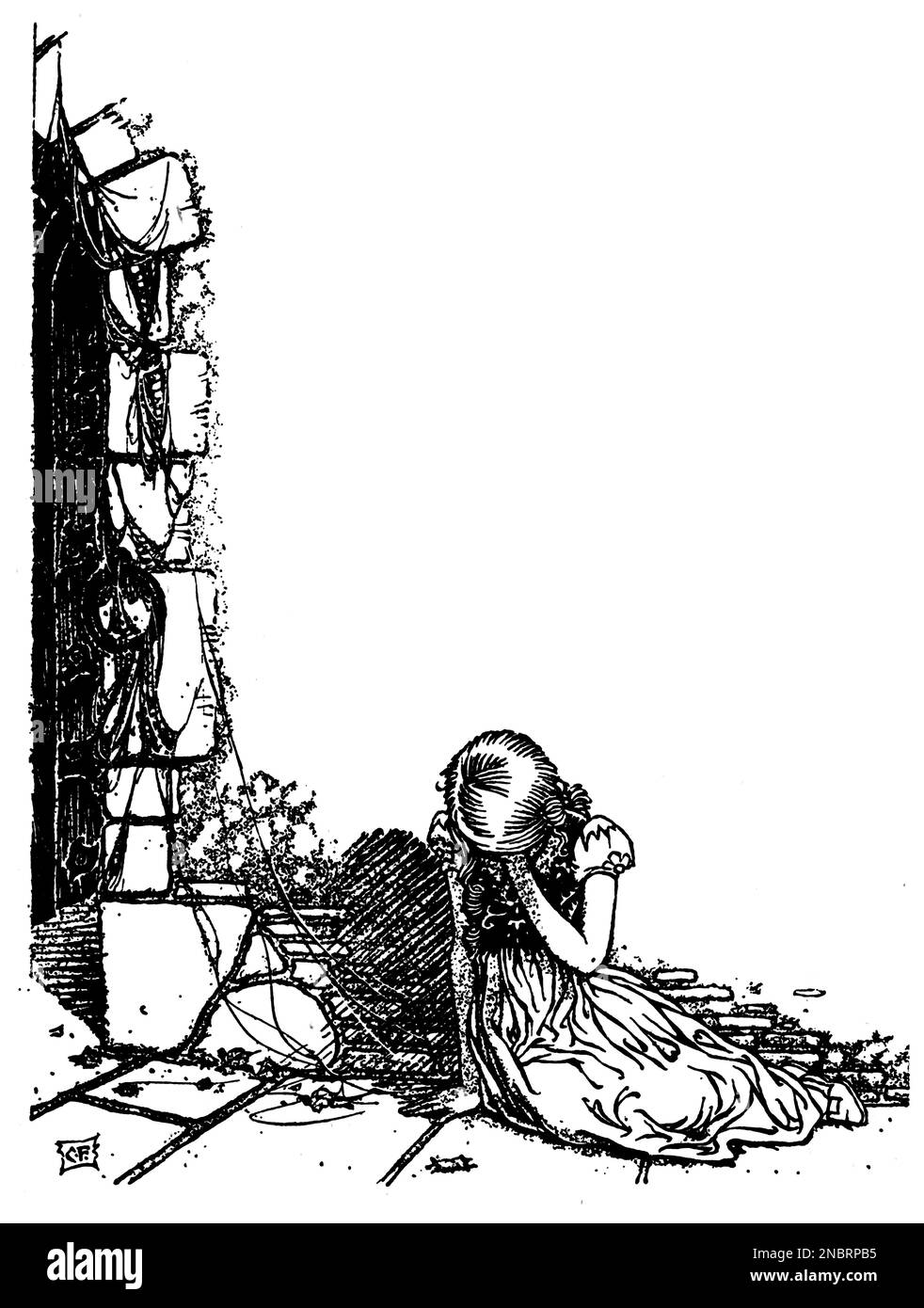 Die Prinzessin verliert sich aus dem Buch " die Prinzessin und der Kobold " von George MacDonald ; illustriert mit Strichzeichnungen und Farbtafeln von Charles Folkard. Stockfoto