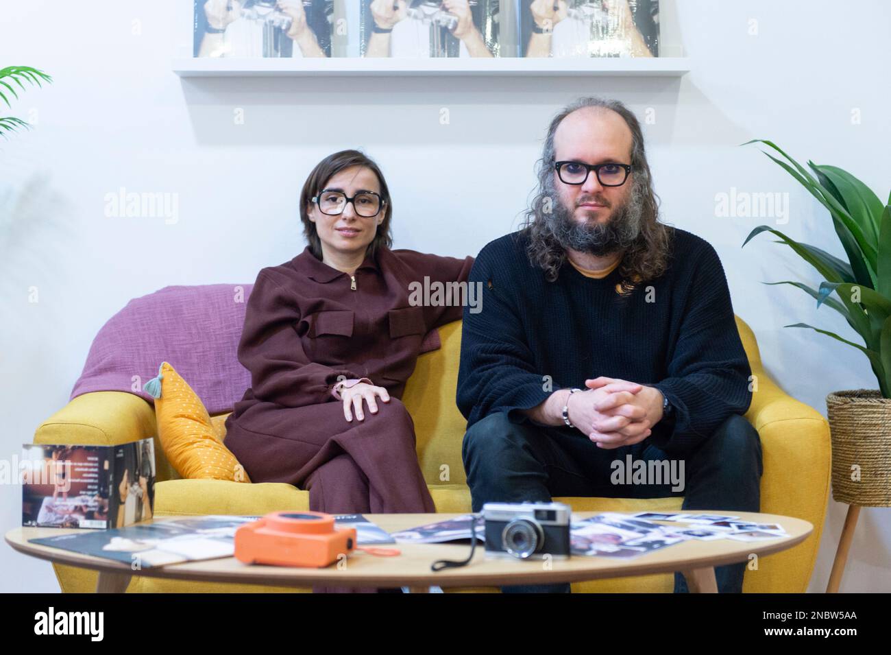 The musical duo of Zahara and Martí Perarnau, _Juno, pose during an interview for Europa Press, in the street of Rufino Blanco, on February 14, 2023, in Madrid (Spain). The interview covered what will be the second album by singers Zahara and Martí Perarnau, titled '_BCN747'. 14 FEBRUARY 2023;INTERVIEW;EUROPA PRESS;SINGERS;MUSIC;JUNO Gustavo Valiente / Europa Press 02/14/2023 (Europa Press via AP) Stockfoto