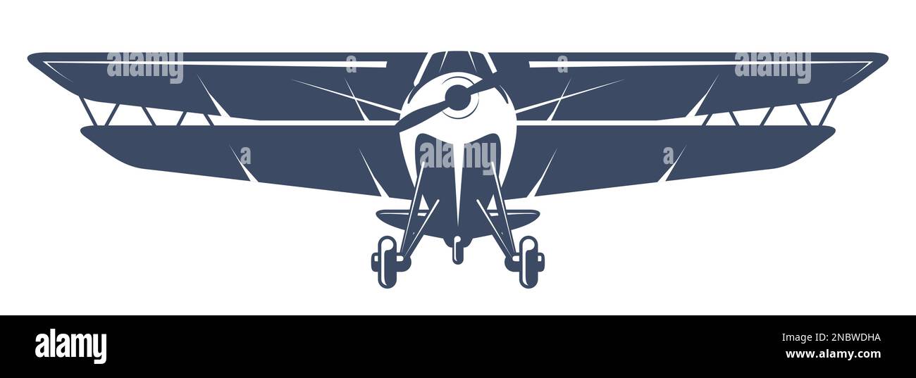 Light Aviation-Emblem mit Doppeldecker, Vintage-Flugzeug mit Doppelflügel, Propeller-Flugzeug-Logo, Vektor Stock Vektor