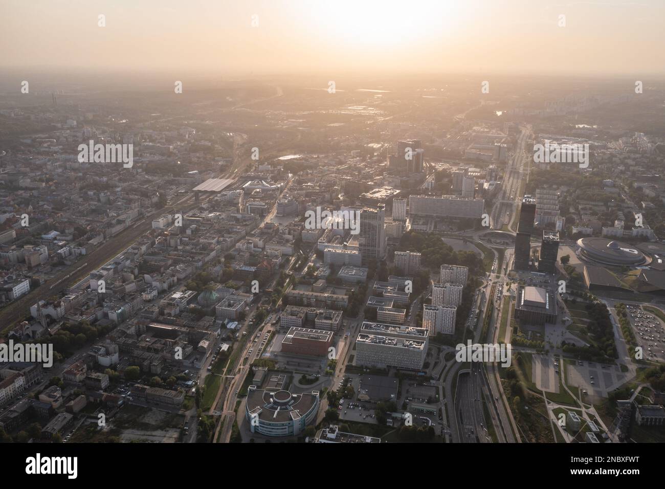 Luftaufnahme des Stadtteils Srodmiescie der Stadt Kattowitz in Polen Stockfoto