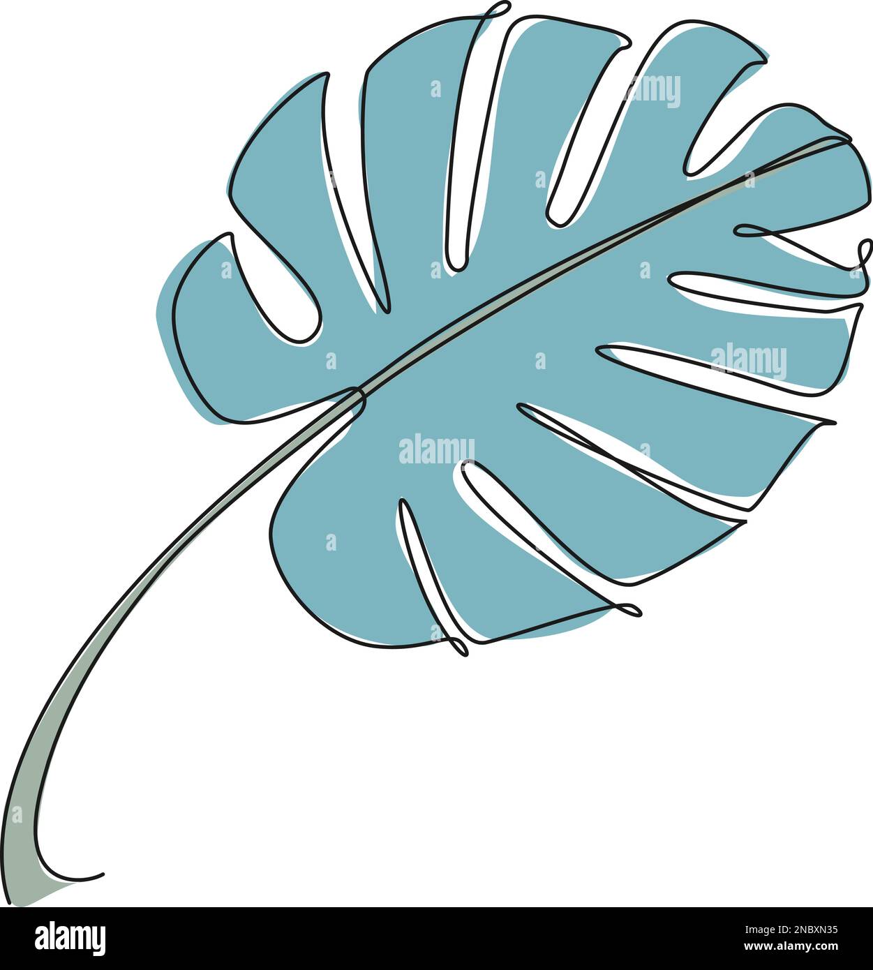 Farbige einzeilige Zeichnung eines tropischen Blatts, Strichgrafiken-Vektordarstellung Stock Vektor