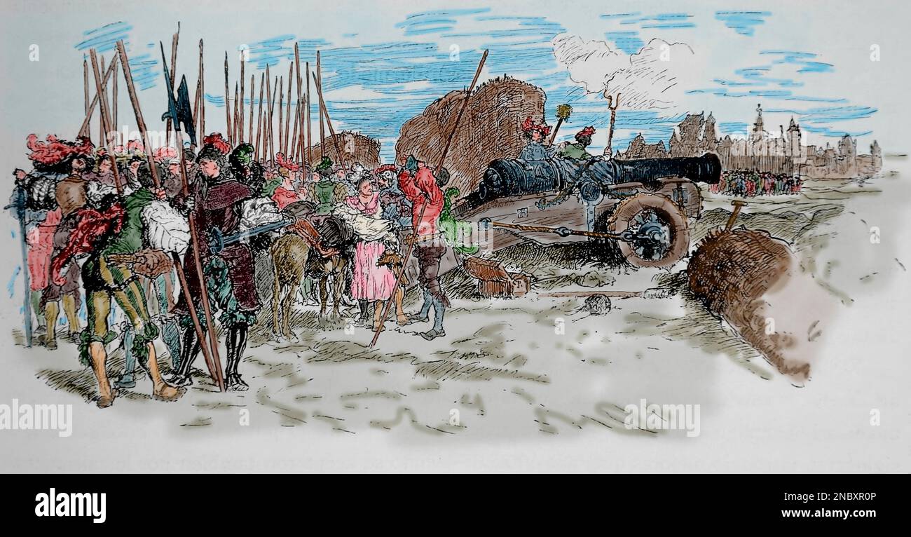 Deutschland. Belagerungsszene einer Stadt. Gravur. 19. Jahrhundert. Stockfoto