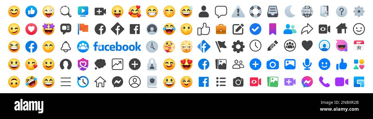 Vorlage für Symbole auf der Benutzeroberfläche der Facebook-App für soziale Netzwerke. Facebook-Symbole für soziale Medien Stock Vektor