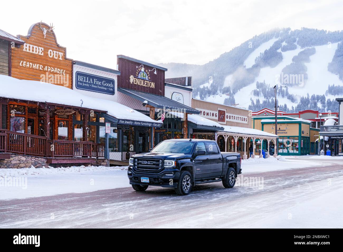 Geschäfte und Geschäfte, Jackson Hole im Western-Stil, Wyoming, USA Stockfoto