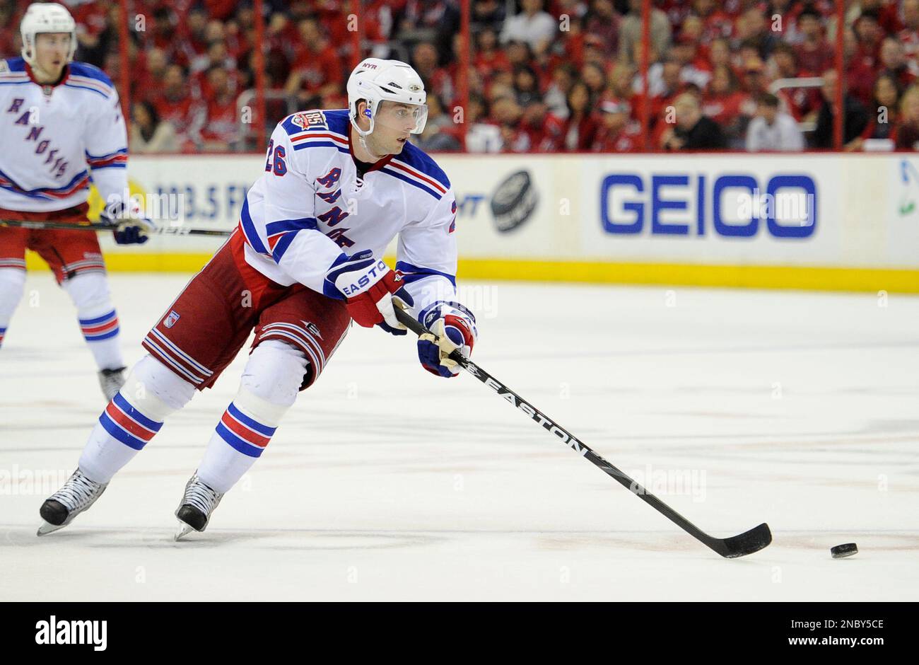 New York Rangers center Erik Christensen during the second period in Game 5 of a first-round NHL Stanley Cup hockey playoff series, against the Washington Capitals, Saturday, April 23, 2011, in Washington. (AP Photo/Nick Wass) Stockfoto