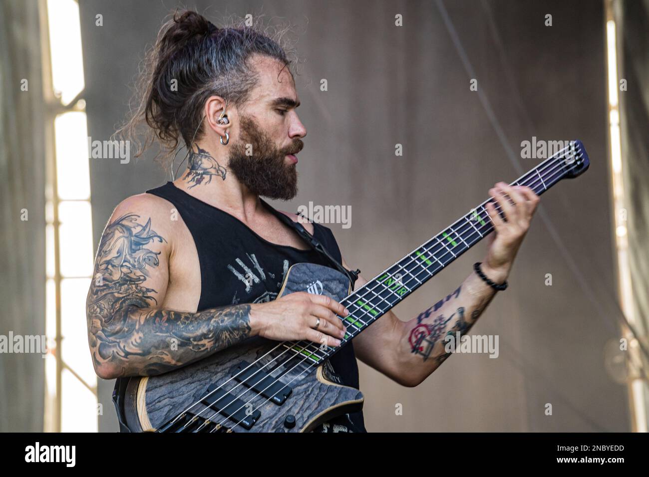 Konzert der Gruppe Rock and Metal Jinjer im Festival Legends of Rock in Villena, Alicante. Stockfoto