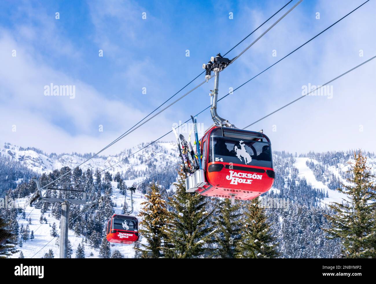 Teton Village Ski Resort Red Cable Car Jackson Hole, Wyoming, USA Stockfoto