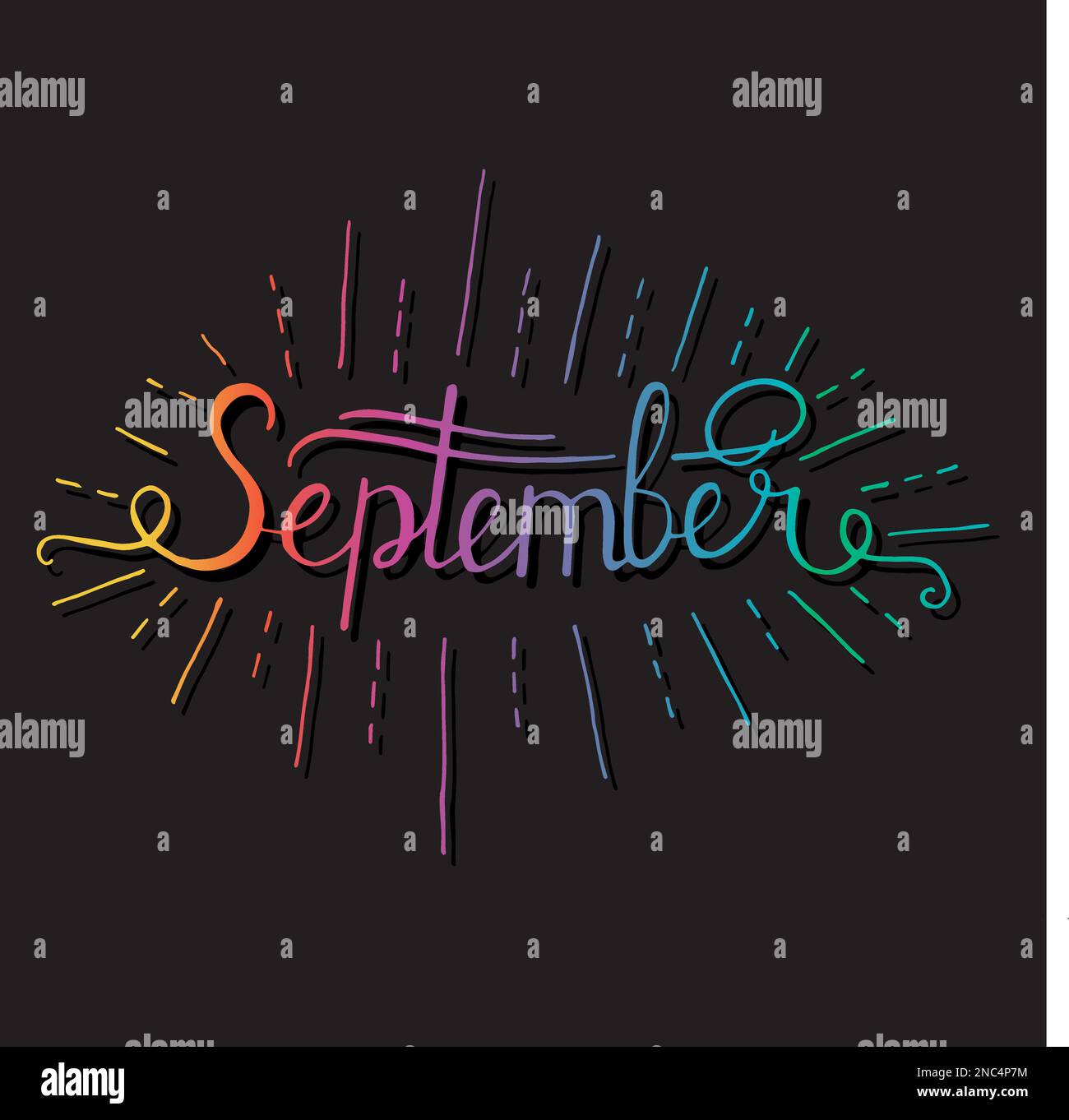 Handgezeichnete Tintenschrift Hello September Isolated schwarz auf weißem Hintergrund. Vektorkalligraphie für die Werbung. Stock Vektor