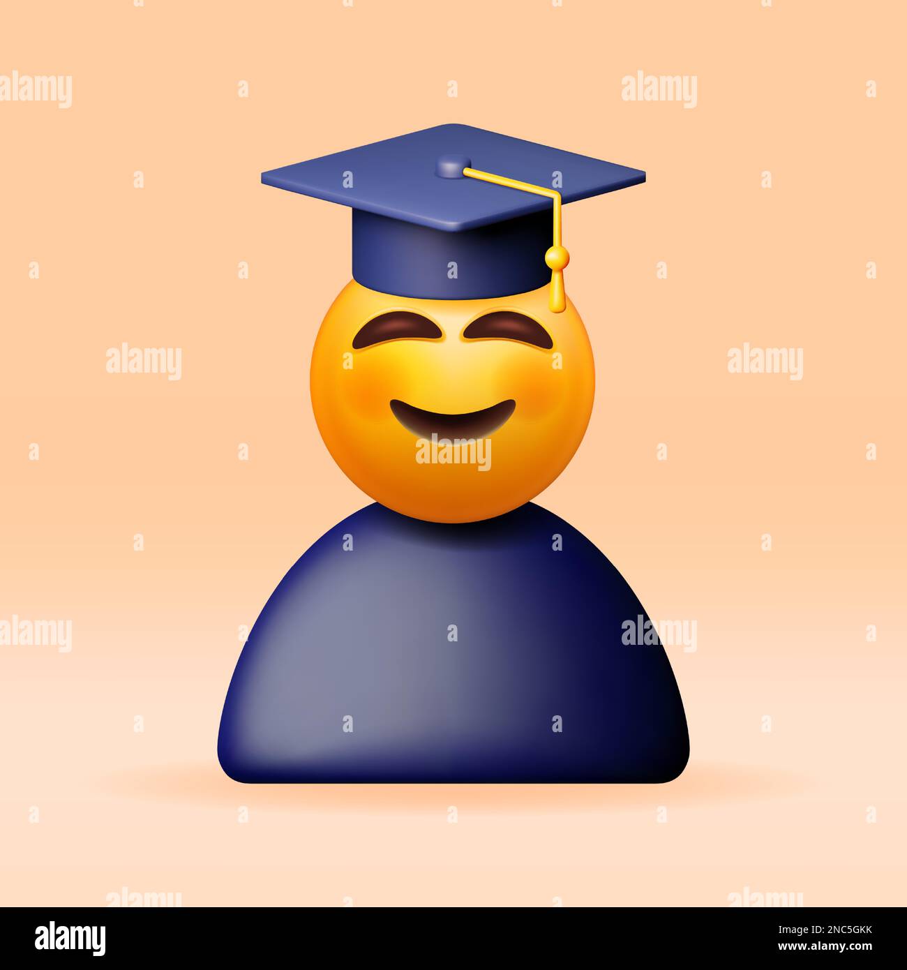 3D Happy Smiling Emoticon in Graduate Cap Stock Vektor