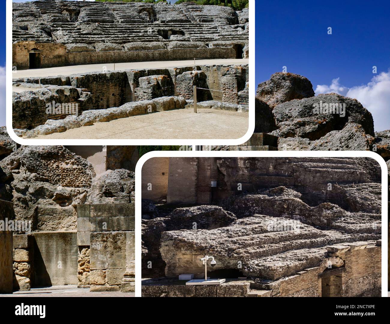 Das Amphitheater von Italica, eine der ersten römischen Kolonien in Spanien (Sevilla), war auch der Geburtsort von zwei wichtigen Kaisern, Trajan und Hadrian Stockfoto