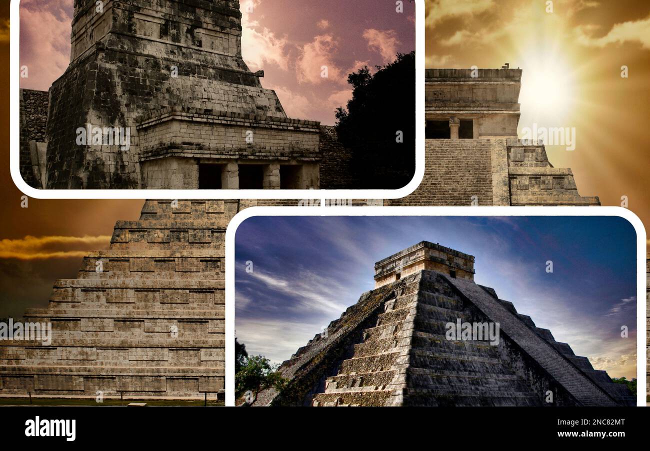 Die Kukulcán-Pyramide in Chichén Itzá, auch bekannt als El Castillo oder die Schlangenpyramide, ist eines der berühmtesten und besuchten Denkmäler in Mexiko Stockfoto