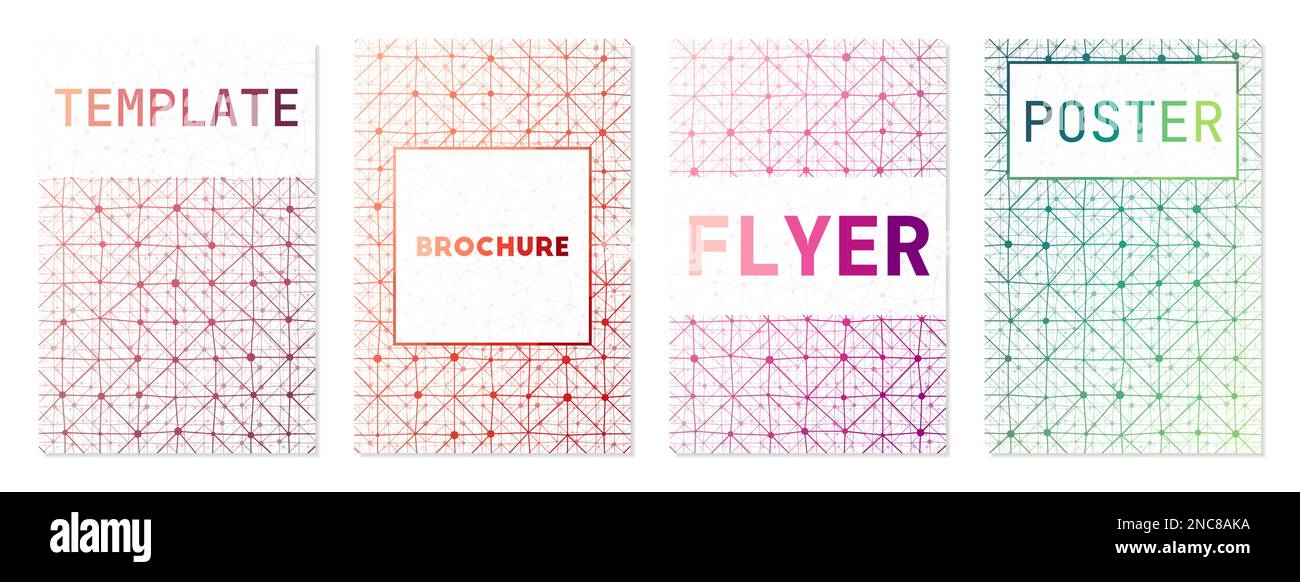 A4-Broschürendeckblätter. Kann als Cover, Banner, Flyer, Poster, Visitenkarte, Broschüre. Kollektion mit authentischem geometrischem Hintergrund. Stock Vektor