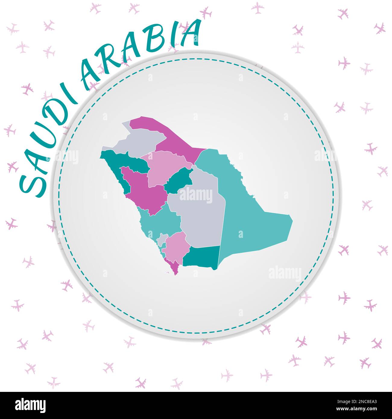 Kartendesign Saudi-Arabien. Landkarte mit Regionen in Smaragd-Amethyst-Farbpalette. Stock Vektor