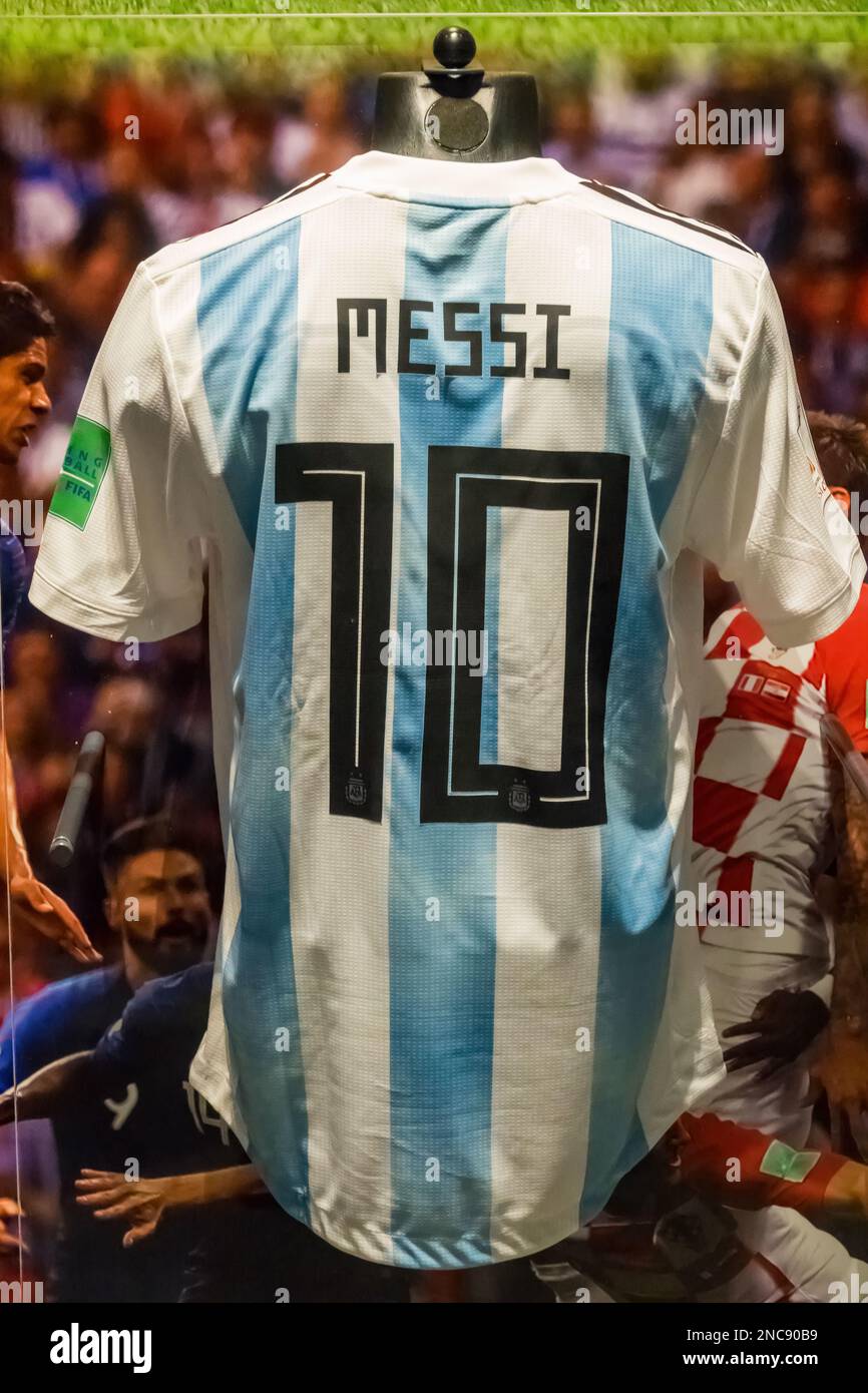 Messi Argentina 10 FIFA Fußballtrikot im Liechtenstein National Museum in Vaduz, Liechtenstein. Stockfoto