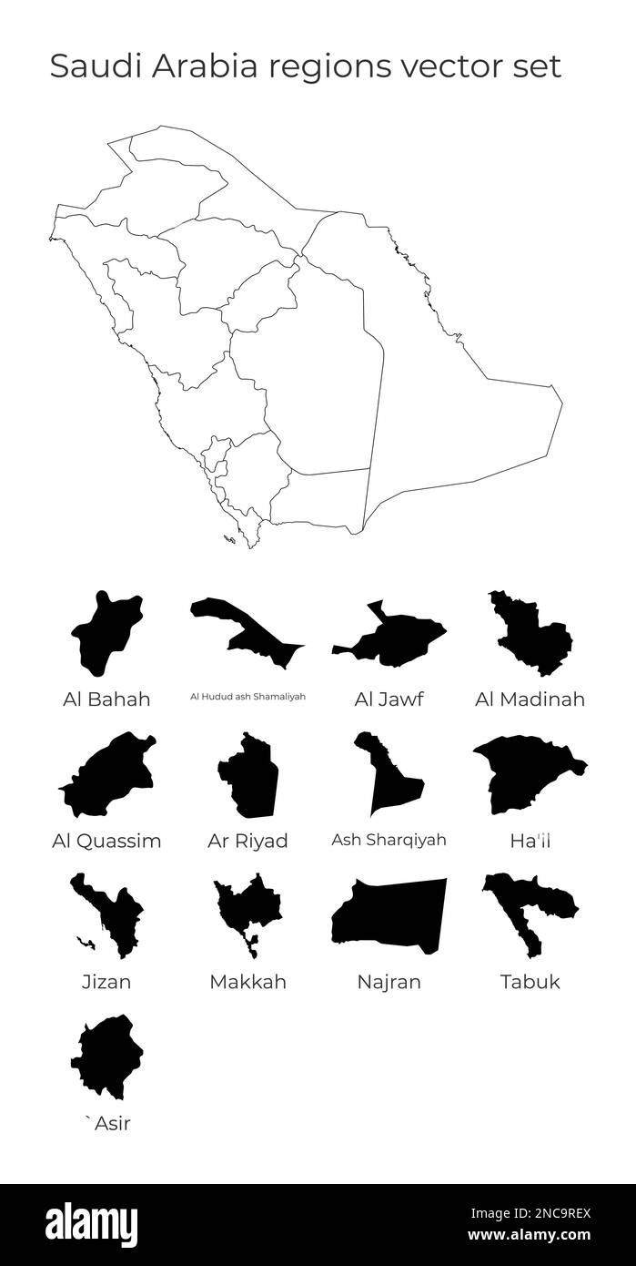Saudi-Arabien Karte mit Formen von Regionen. Leere Vektorkarte des Landes mit Regionen. Grenzen des Landes für Ihre Infografik. Stock Vektor