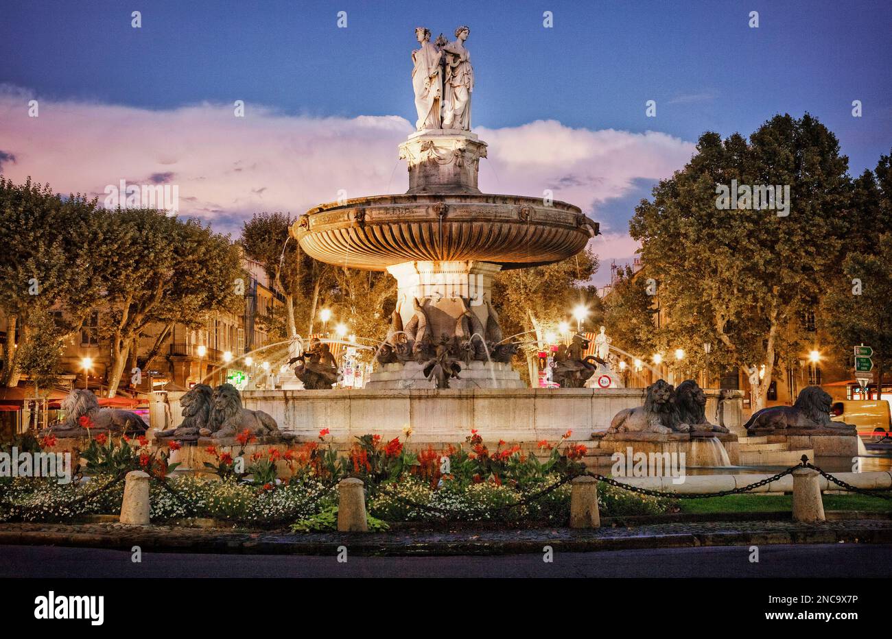 Die zentrale Fontaine De La Rotonde in Aix-En-Provence, Frankreich. Stockfoto