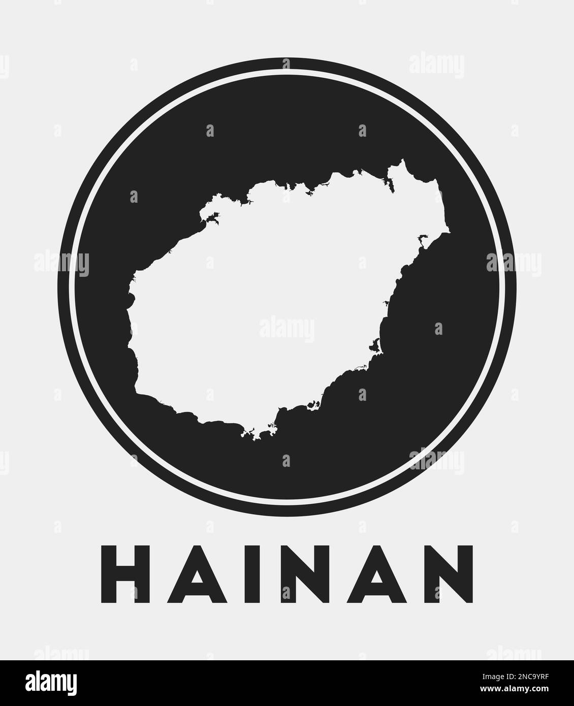 Hainan-Symbol. Rundes Logo mit Inselkarte und Titel. Stylisches Hainan-Abzeichen mit Karte. Vektordarstellung. Stock Vektor