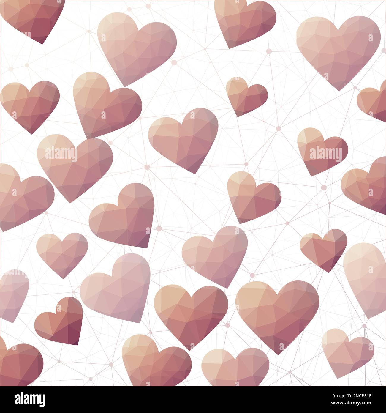 Herzhintergrund. Polygonale Herzen in gelbbraunen Farben. Beeindruckendes digitales Design. Wunderschöne Vektorillustration. Stock Vektor