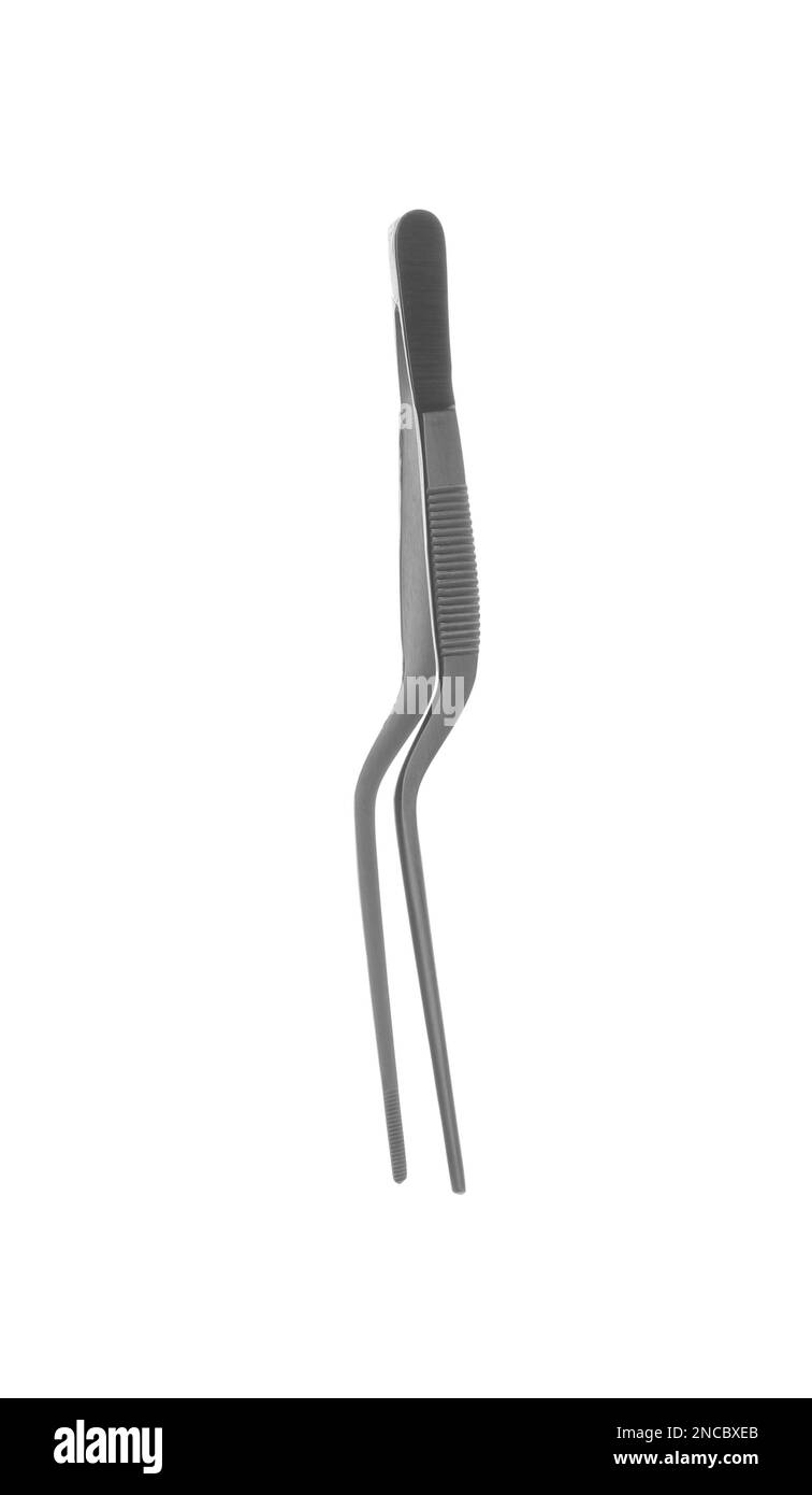 Chirurgische Pinzetten auf weißem Hintergrund. Medizinisches Instrument Stockfoto