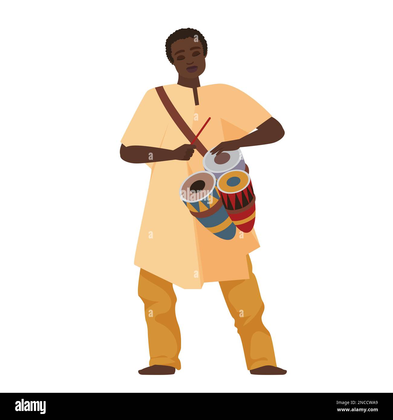 Afrikanischer Mann mit Schlagzeug. Traditionelle afrikanische Musik und Tanzparty Vektorgrafik Stock Vektor