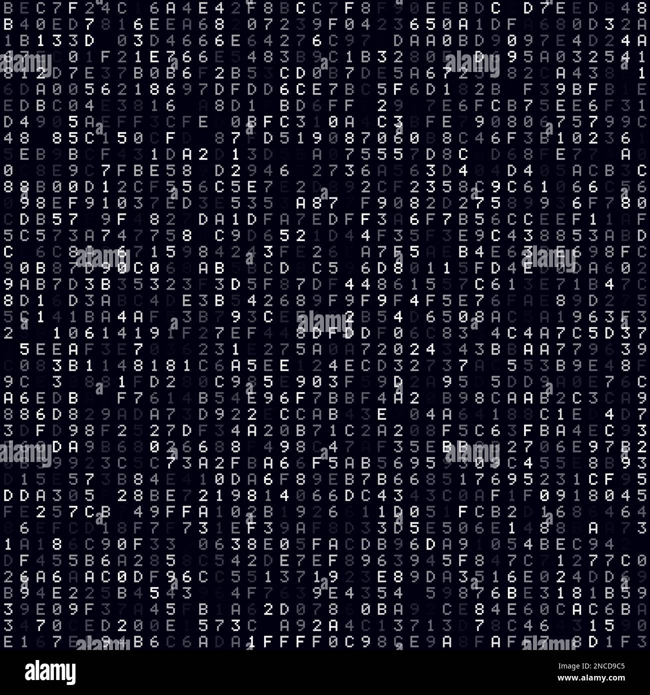 Matrixhintergrund. Weißer ausgefüllter hexadezimaler Hintergrund. Mittelgroßes nahtloses Muster. Illustration des Strahlungsvektors. Stock Vektor