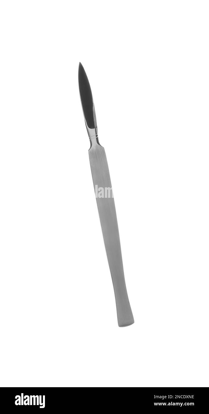 Chirurgisches Skalpell auf weißem Hintergrund. Medizinisches Instrument Stockfoto