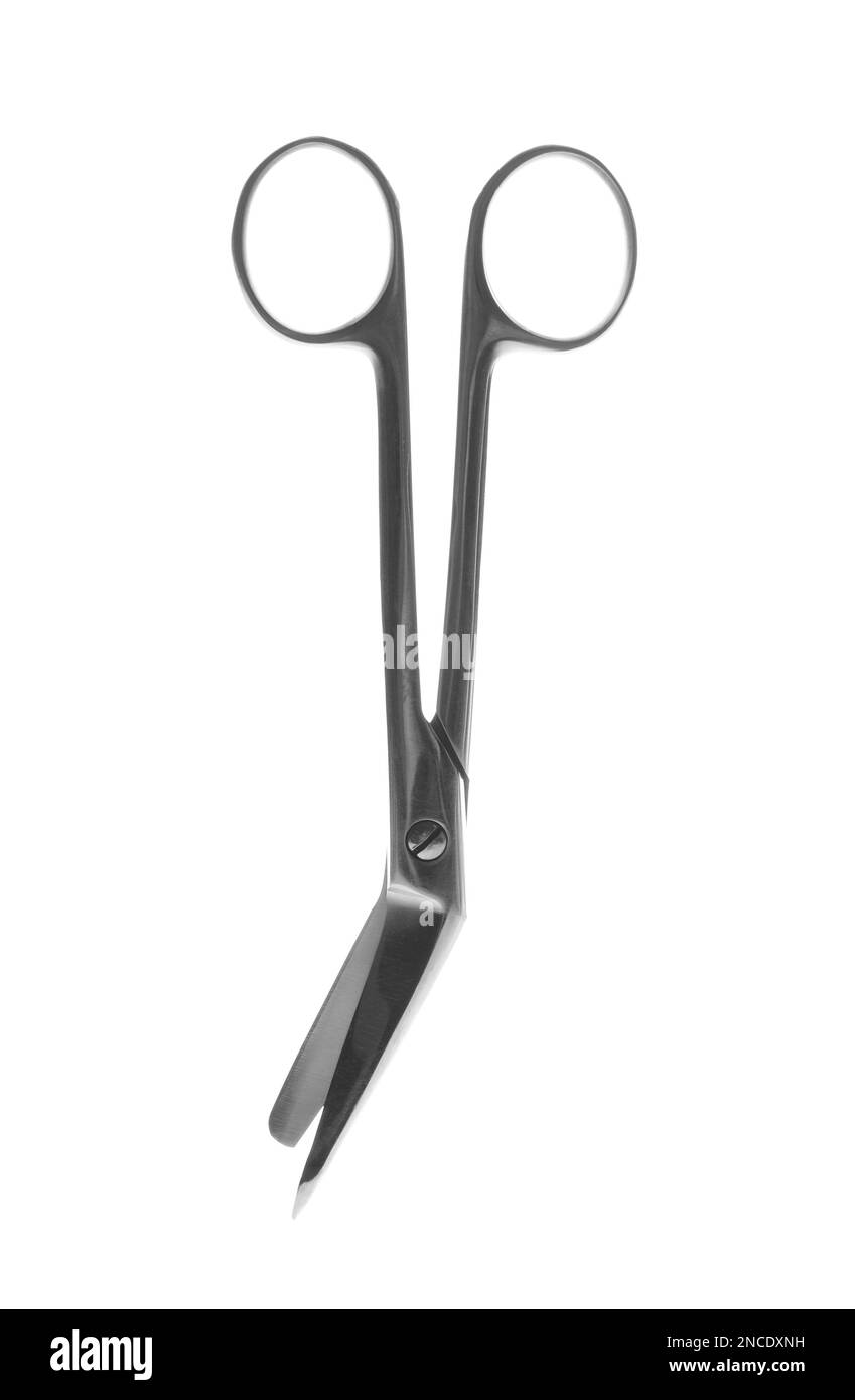 Chirurgische Schere auf weißem Hintergrund. Medizinisches Instrument Stockfoto